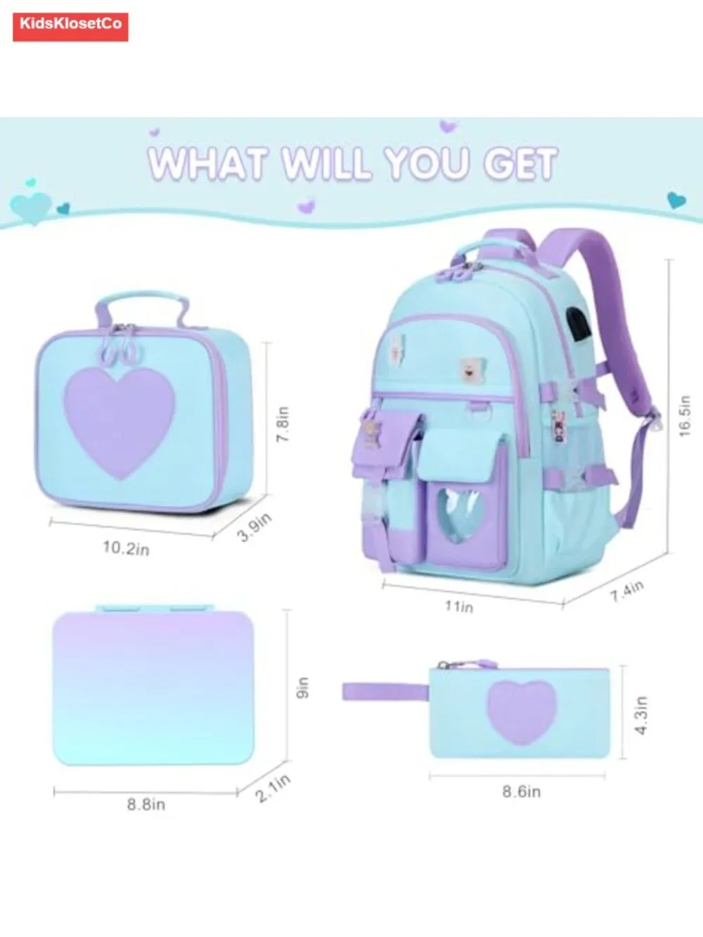 Kids Backpack Set with Insulated Lunch Bag, Pencil Case, Bento Box